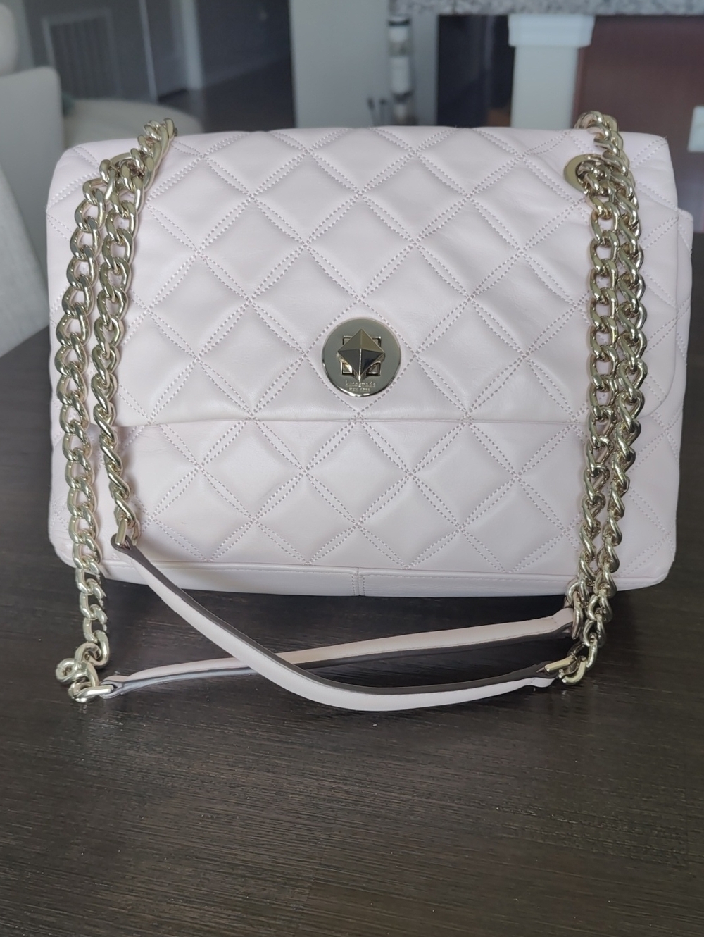 kate spade Quilted Chain Shoulder Bag in Light Pink with Gold Hardware